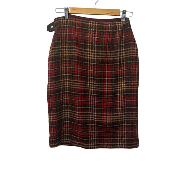 Kathy Ireland Red Plaid Wool Blend Skirt Sz 10 | Clueless Preppy Dark Academia - Picture 2 of 5